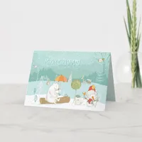 Snow Landscape Bears and Snowman Pastel Holiday Card