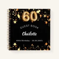 Guest book 60th birthday black gold stars