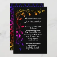 Colorful Floral Vines Bridal Shower Black BKGD Invitation