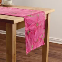 Fuchsia colored poinsettias, floral pattern short table runner