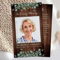 Rustic Wood Greenery Memorial Funeral Prayer Card