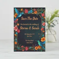 Elegant Hummingbird & Floral Wedding Invitation