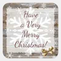 Wood and Gold  Bow Snowflakes Christmas Square Sticker