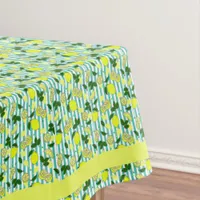 Summer Yellow and Seafoam Blue Lemon Fruit Striped Tablecloth