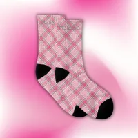 Pink and White Plaid Name Monogram | Socks