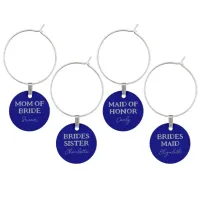 Minimalist Bridal Party Navy Blue And Silver Name Wine Charm