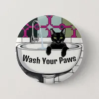 Black Cat in a Sink, Wash roo, washing paws Button