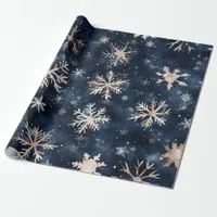 Simple Dark Blue with Snowflakes Wrapping Paper