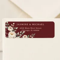 Burgundy Moody Floral White Peony Wedding Address Label