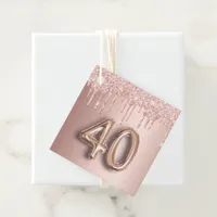 40th Birthday rose gold glitter thank you balloon Favor Tags