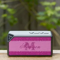 Girly pink glitter zigzag, monogram bluetooth speaker