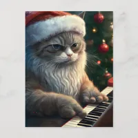 Santa Cat Plays Piano Postcard