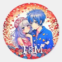 Cute Anime Themed Wedding  Classic Round Sticker