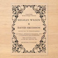Rustic Elegant Ornamental Black Gold Wedding  Acrylic Invitations