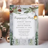 Winter Rustic Pine Trees Lantern Engagement Party Invitation