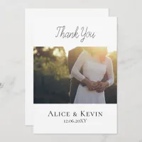 Modern Simple Calligraphy Photo Wedding Thank You Card