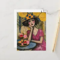 Woman With Dessert Collage Postcard