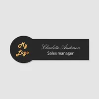 Black script elegant business empoyee logo name tag