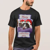 Two Kittens Santa Hats Merry Christmas 20XX Unisex T-Shirt