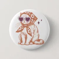 Funny Cat with Heart Sunglasses and Scarf Button