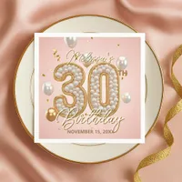 Blush Pink Gold Pearl Mosaic 30th Birthday Napkins