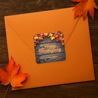 Autumn Leaves on Rustic Wood Happy Thanksgiving  Square Sticker
