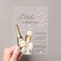 Romantic Pink Petals Prosecco Bow Bridal Shower  Acrylic Invitations