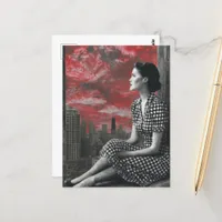 Woman at the top of the City Postcard
