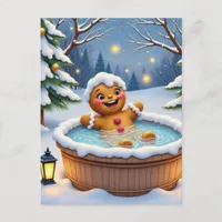 Funny Gingerbread Person in a Hot Tub Postcard