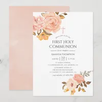 Blush Pink and Gold Floral First Holy Communion Invitation