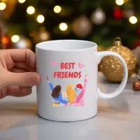 Red and Pink Watercolor Best Friends Mug