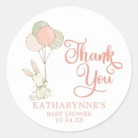 Pink Vintage Bunny Baby Shower Thank You Classic Round Sticker
