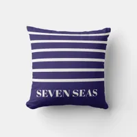 Blue white stripes yacht name outdoor pillow