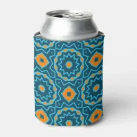 Blue & Orange Boho Chic Mosaic Geometric Pattern Can Cooler