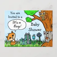 Little Fox Boy's Baby Shower Invitation Postcard