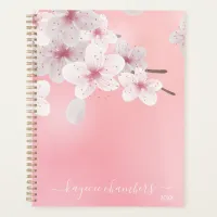 Elegant Personalized White Blossoms On Pink Modern Planner