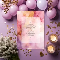 Mauve & Gold Watercolor Wash Adult Birthday Party Invitation