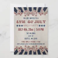 Vintage Rustic 4th of July BBQ Party Invitations