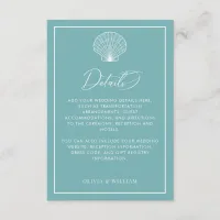 Light Teal Blue Seashell Beach Wedding Details Enclosure Card