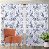 Elegant Navy Blue and White Chic Leaf Pattern Blackout Curtains