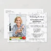 Modern Marble Photo Celebration Of Life Funeral  Invitation Postcard