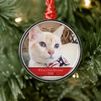 Personalized Photo Cat's First Christmas Metal Ornament