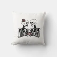 Romantic Skeleton Couple Gothic With Heart Hands Throw Pillow