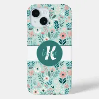 Pretty Blue and Pink Pastel Folk Art Flowers iPhone 15 Case