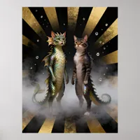 Mythical Cat-Dragon Creatures Poster
