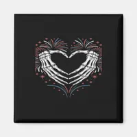 Skeleton Hand Heart 4th Of Usa Patriotic American Magnet