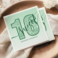 Green Glitter Script Sweet 16 Birthday Napkins