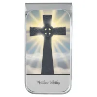 Celtic Cross with Sunshine Backdrop Silver Finish Money Clip