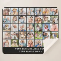 Simple Photo Collage 35 Picture Black Personalized Sherpa Blanket