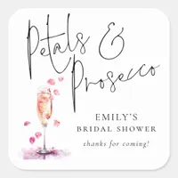 Modern Script Petals Prosecco Bridal Shower Thanks Square Sticker